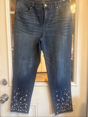 Women's Dark Blue Embellished Ankle Jeans